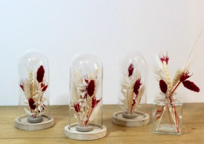 Cloche de fleurs sechees declinaisons rouge blanc